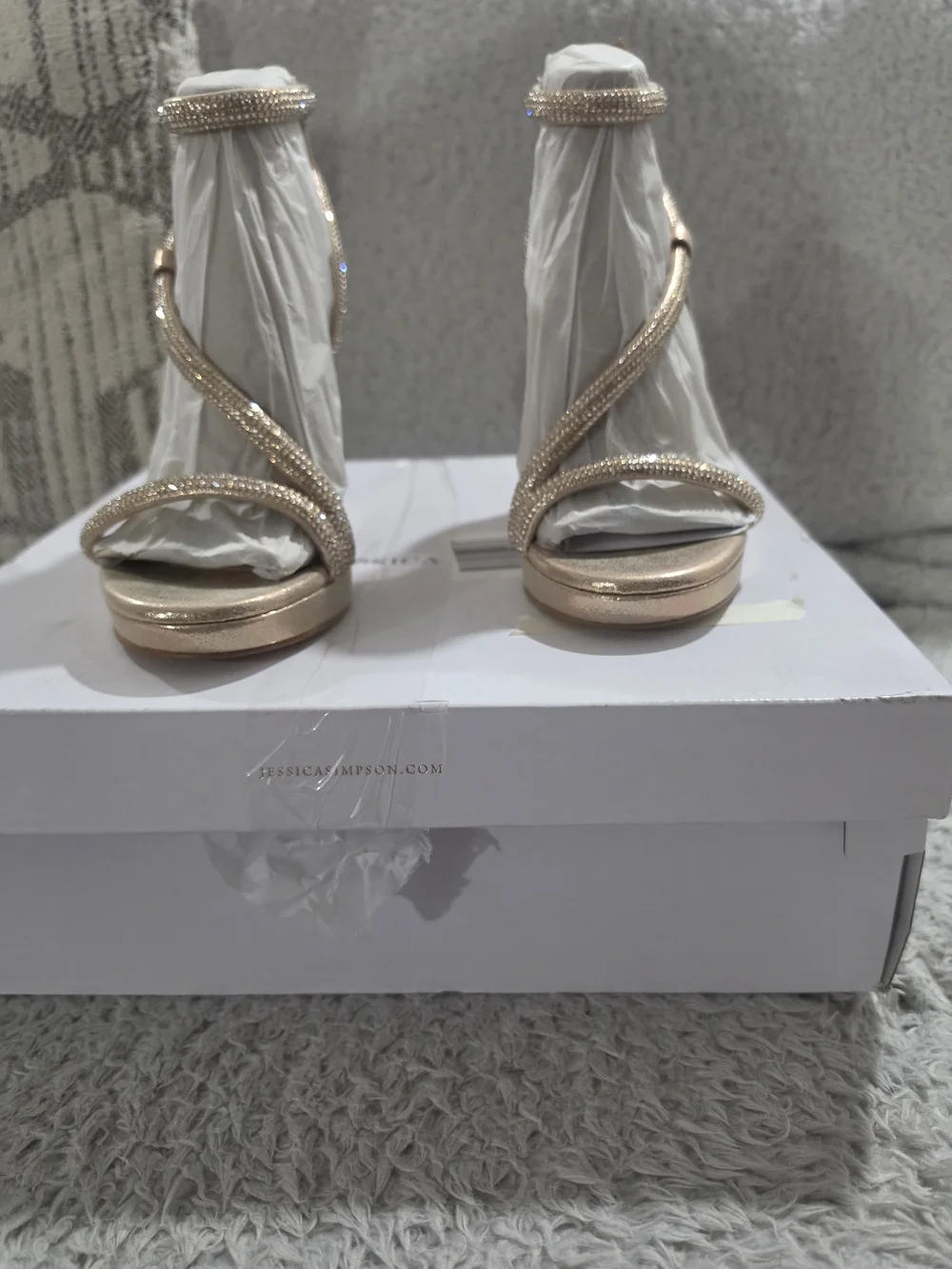 Jessica Simpson Velledy Rhinestone Platform Heels - Champagne Size 6M NIB